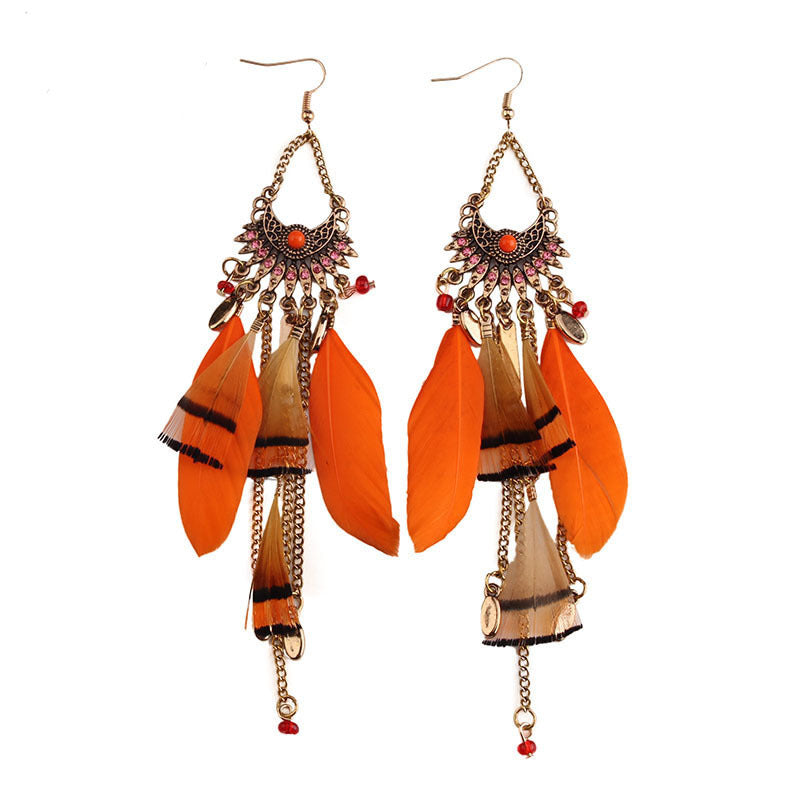 Wholesale Long Feather Pendant Tassel Earrings